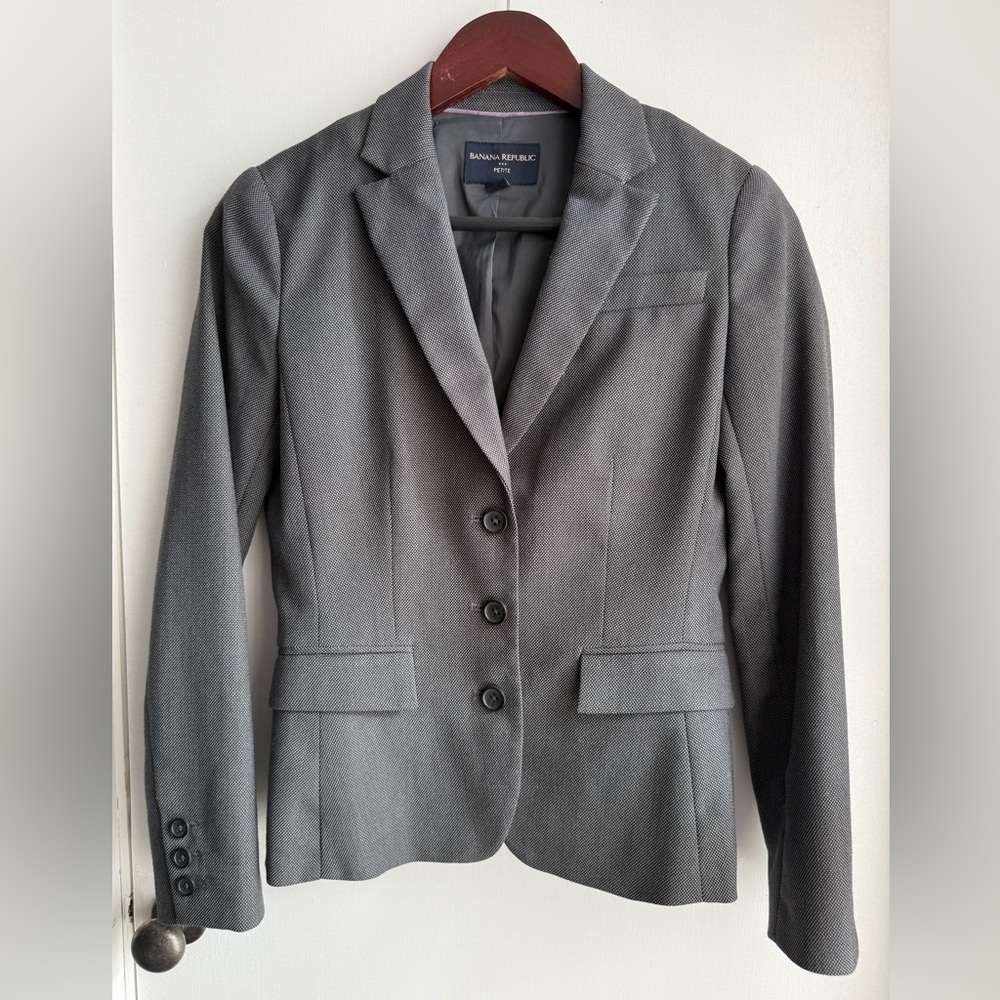 Banana Republic Petite Gray Textured 3-Button Workwear Blazer 0P